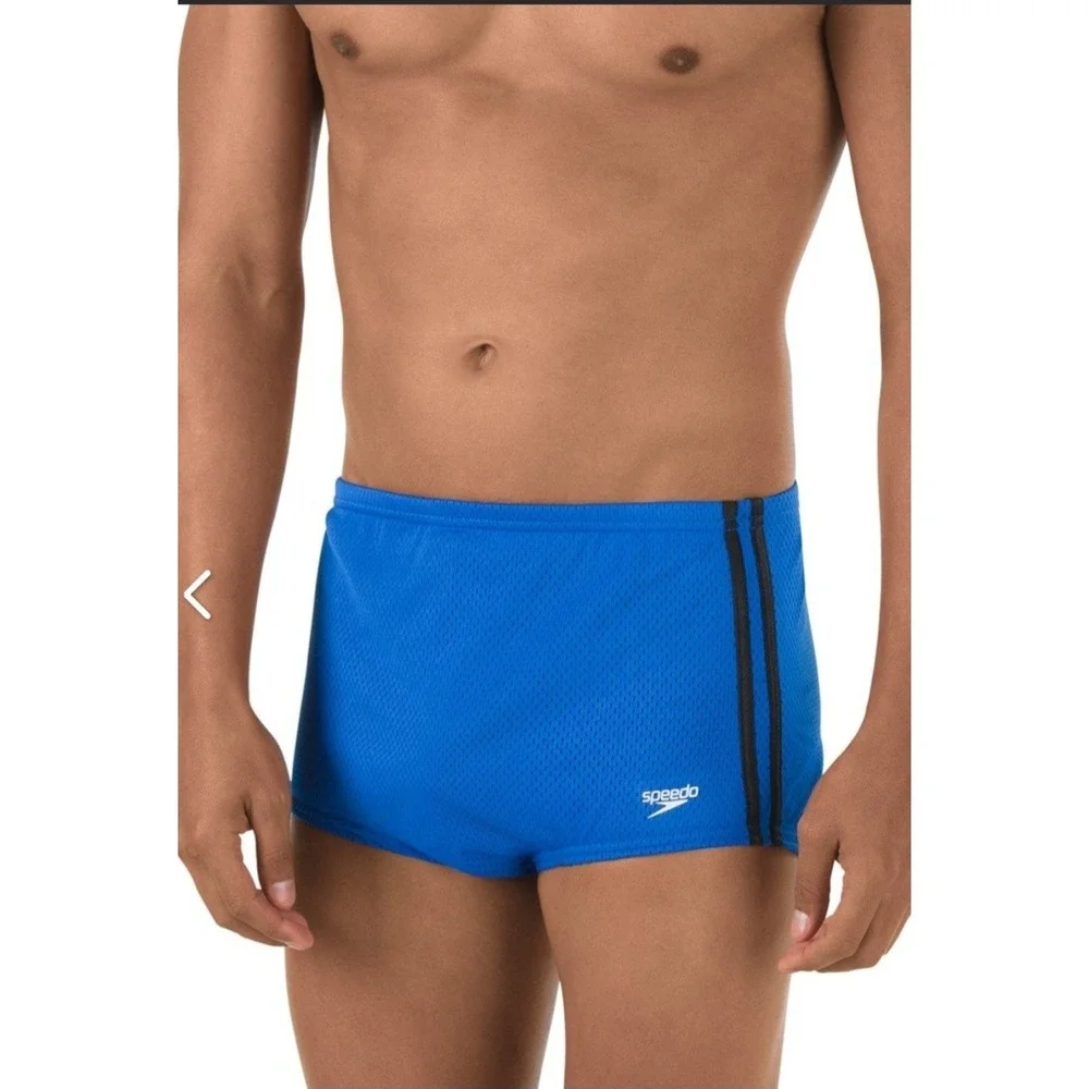 Speedo Racing Swim Briefs Mens Size 38 Sapphire Blue Mesh Training Suit NWT